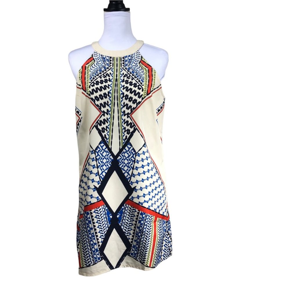 Venus Sleeveless Halter Mini Dress Geometric Pattern size Medium